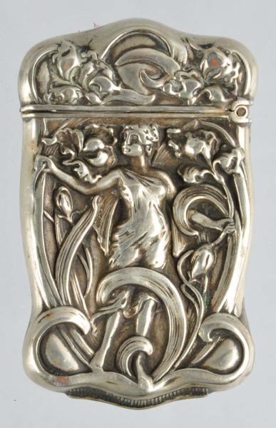 SILVER ART NOUVEAU WOMAN MATCH SAFE.              