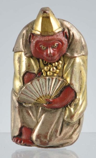 RARE BRASS MONKEY HOLDING FAN MATCH SAFE.         