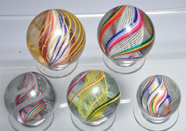 LOT OF 5: MULTI-COLORED SWIRL MARBLES.            