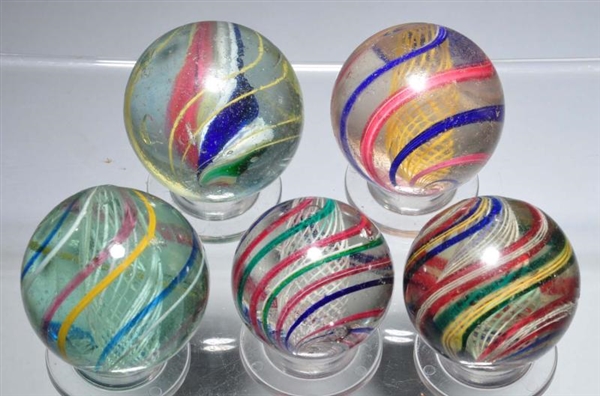 LOT OF 5: LARGE SWIRL MARBLES.                    