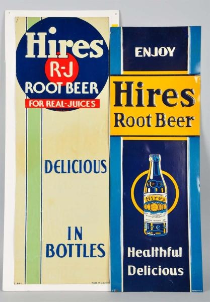LOT OF 2: EMBOSSED TIN HIRES ROOT BEER SIGNS.     