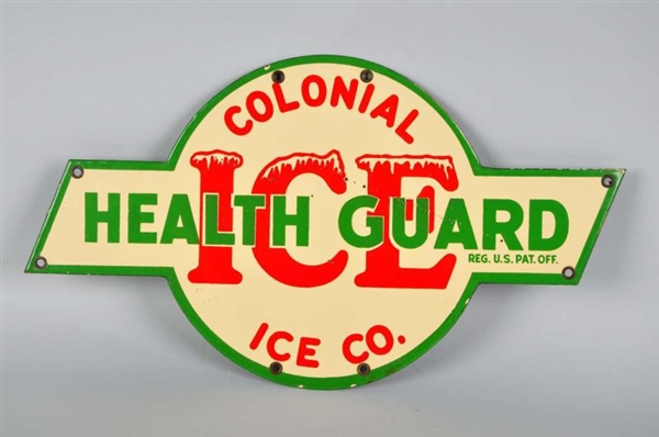 PORCELAIN DIE-CUT COLONIAL ICE COMPANY SIGN.      