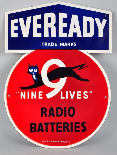 PORCELAIN EVEREADY 9-LIVES RADIO BATTERY SIGN.    