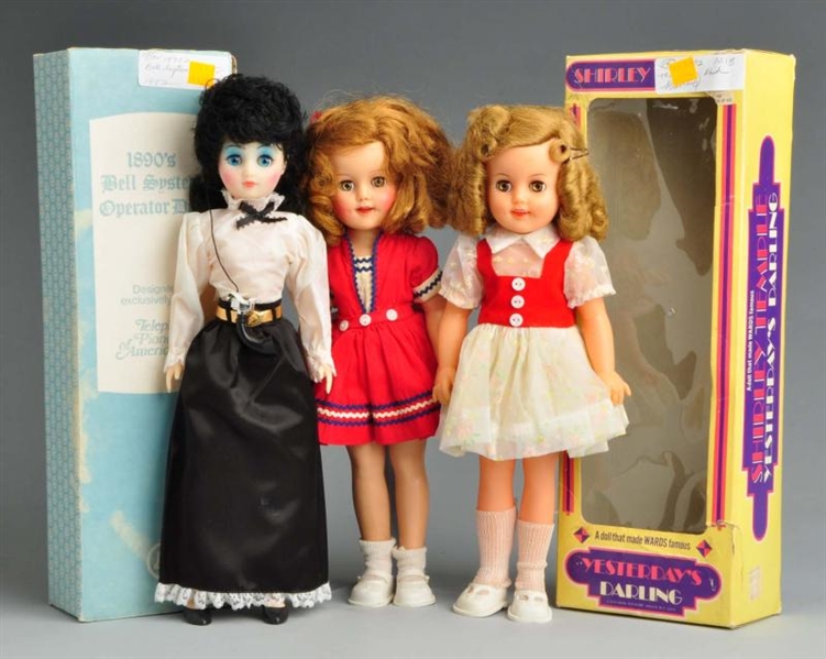 LOT OF 3: "SHIRLEY TEMPLE" & OTHER VINYL DOLLS.   