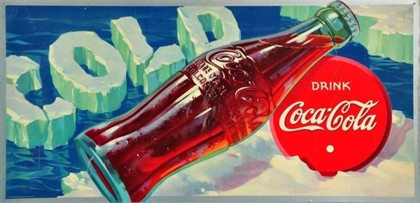 1938 CARDBOARD COCA-COLA POSTER WITH BOTTLE.      