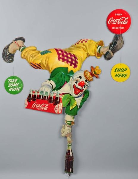 1954 COCA-COLA TWO-SIDED CLOWN DISPLAY.           