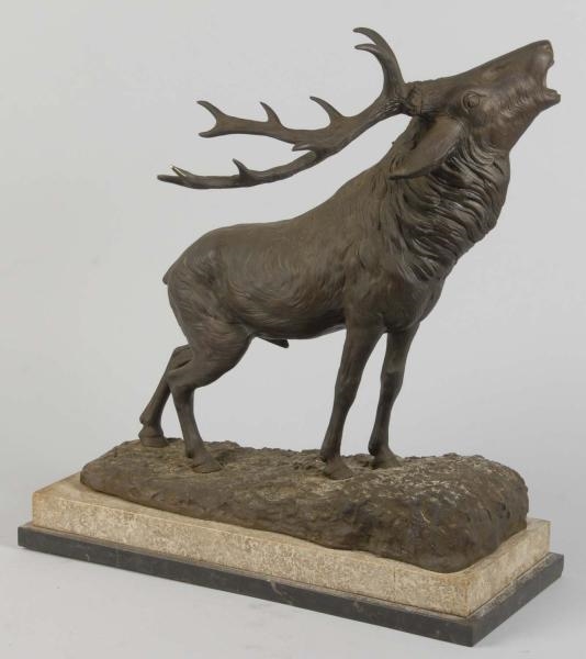 BRONZE ELK STATUE WITH MARBLE BASE.               