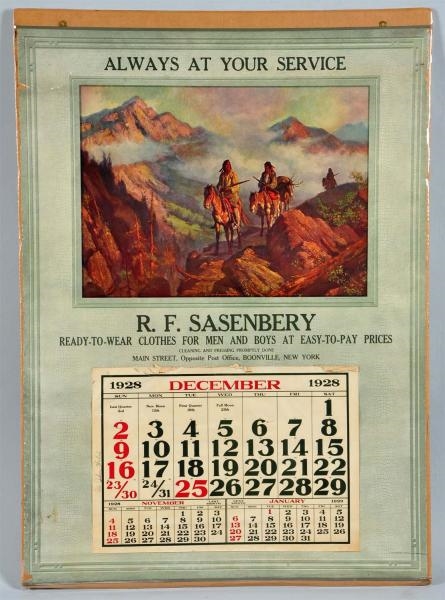 1928 R.F. SASENBERY CLOTHING CALENDAR.            