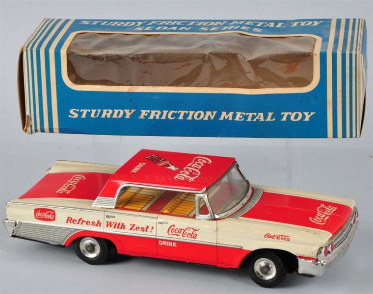 1960S TIN FRICTION COCA-COLA CAR TOY WITH O/B     