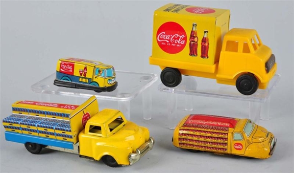 LOT OF 4: ASSORTED COCA-COLA TRUCK TOYS.          