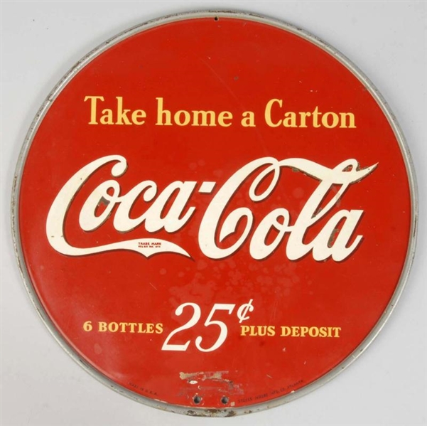 1930S TIN 2-SIDED COCA-COLA RACK SIGN.            