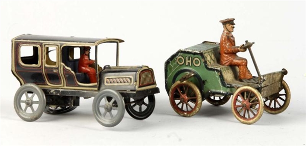 LOT OF 2: TIN LITHO AUTOMOBILE WIND-UP TOYS.      