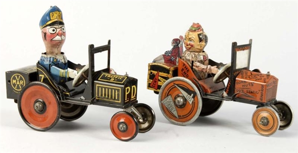 LOT OF 2: TIN LITHO WHOOPEE CAR WIND-UP TOYS.     