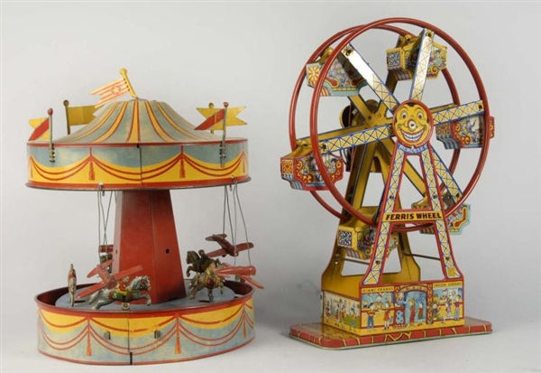 LOT OF 2: TIN LITHO AMUSEMENT RIDE WIND-UP TOYS.  