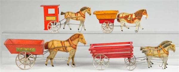 LOT OF 4: PAPER ON WOOD GIBBS HORSE-DRAWN CARTS.  