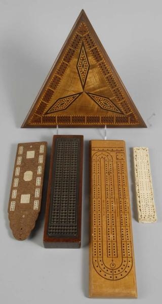 LOT OF 5: UNUSUAL CRIBBAGE BOARD SETS.            