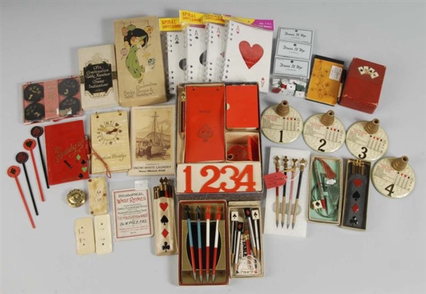 LARGE LOT OF 35+ BRIDGE & CARD RELATED ITEMS.     