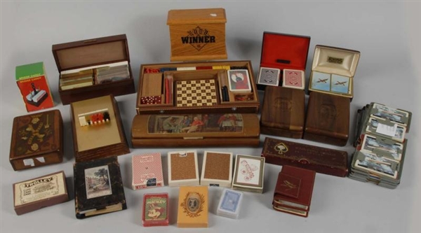 LOT OF 25+ BOXES FOR CARDS & PLAYING CARDS.       