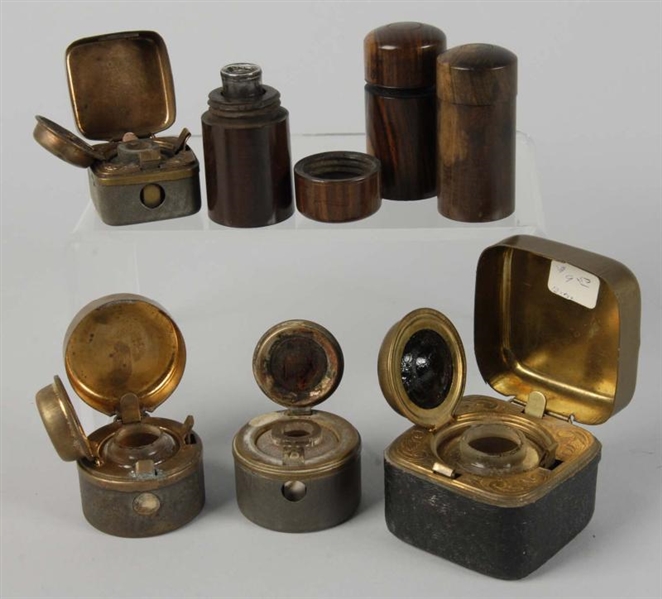 LOT OF 7: TRAVELLING INKWELLS.                    