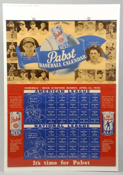 1936 PABST BEER BASEBALL CALENDAR.                