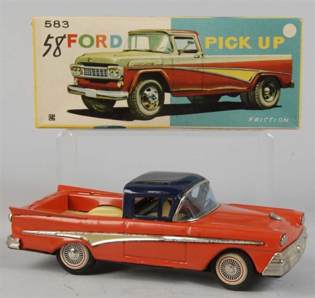 TIN LITHO FORD PICK-UP TRUCK FRICTION TOY.        