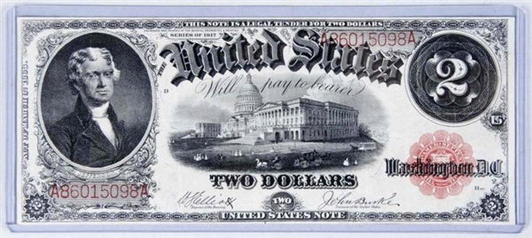 1917 JEFFERSON $2 US NOTE AU.                     
