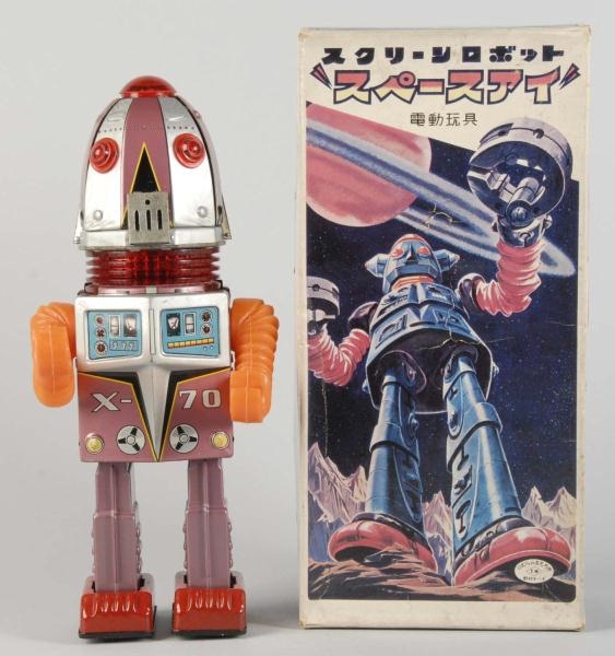 TIN LITHO X-70 SPACE ROBOT BATTERY-OPERATED TOY.  
