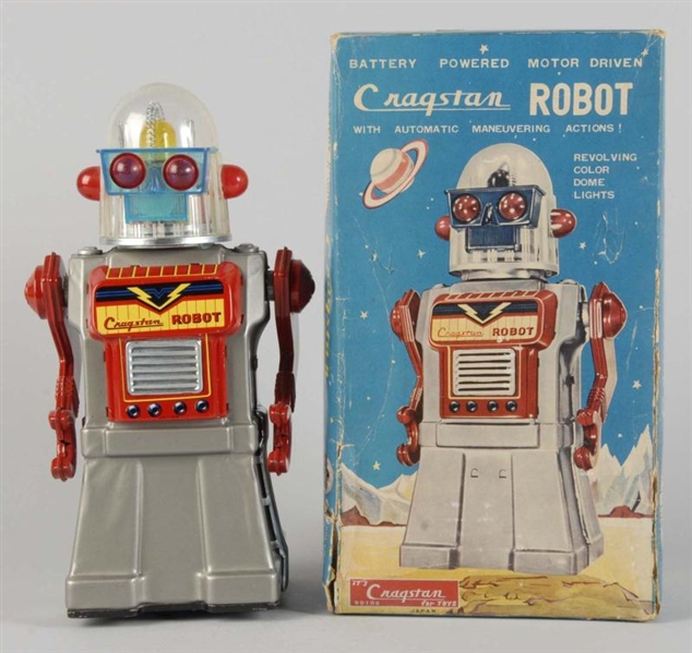 TIN LITHO CRAGSTAN ROBOT BATTERY-OPERATED TOY.    