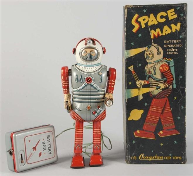 TIN LITHO SPACE MAN ASTRONAUT BATTERY-OP TOY.     