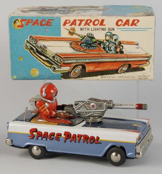 TIN LITHO SPACE PATROL CAR BATTERY-OP TOY.        