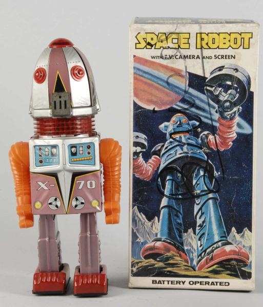 TIN LITHO X-70 SPACE ROBOT BATTERY-OPERATED TOY.  