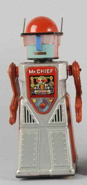 TIN LITHO CHIEF SMOKY ROBOT BATTERY-OPERATED TOY. 