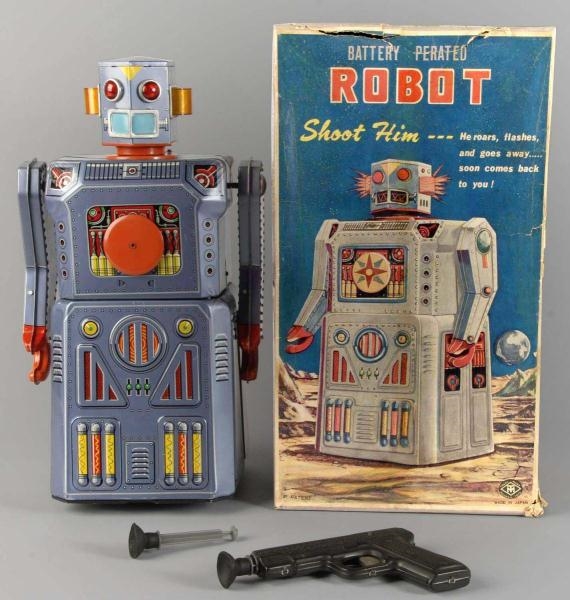 TIN LITHO TARGET ROBOT BATTERY-OPERATED TOY.      