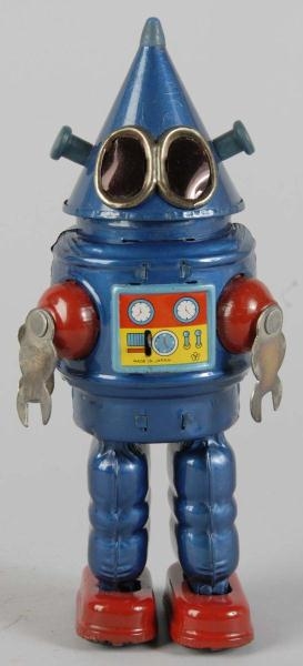TIN LITHO CONEHEAD WIND-UP TOY ROBOT.             