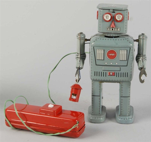 TIN LITHO POWDER ROBOT BATTERY-OPERATED TOY.      