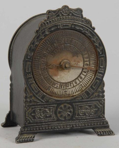 CAST IRON CLOCK WITH MOVABLE HANDS STILL BANK.    