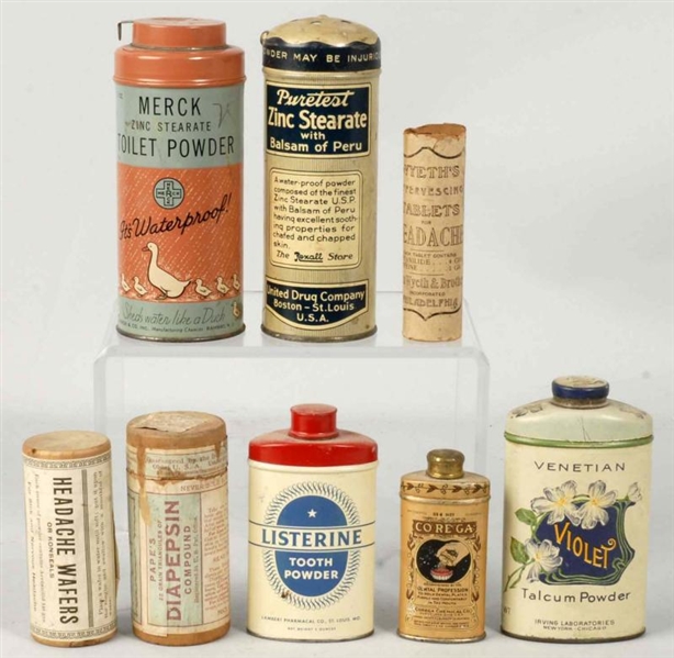 LOT OF 8: ASSORTED POWDER TINS.                   