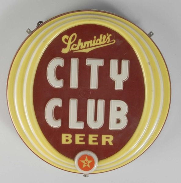 SCHMIDTS CITY CLUB BEER LIGHT-UP SIGN.           