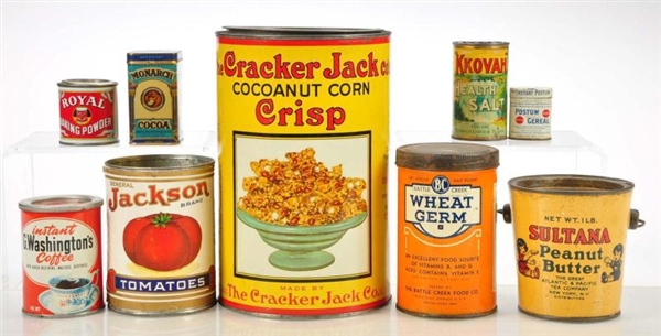 LOT OF 9: ASSORTED FOOD TINS.                     