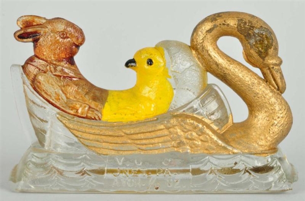GLASS SWAN, RABBIT, & CHICK CANDY CONTAINER.      