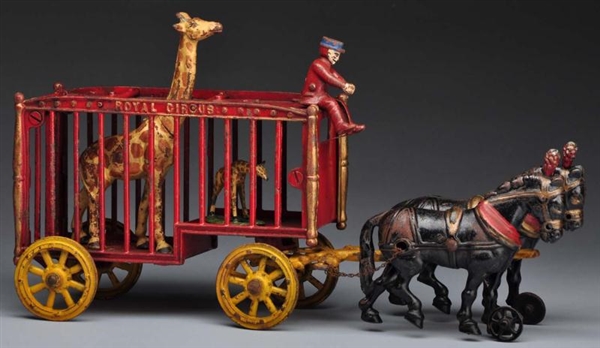 CAST IRON HUBLEY ROYAL CIRCUS GIRAFFE CAGE TOY.   