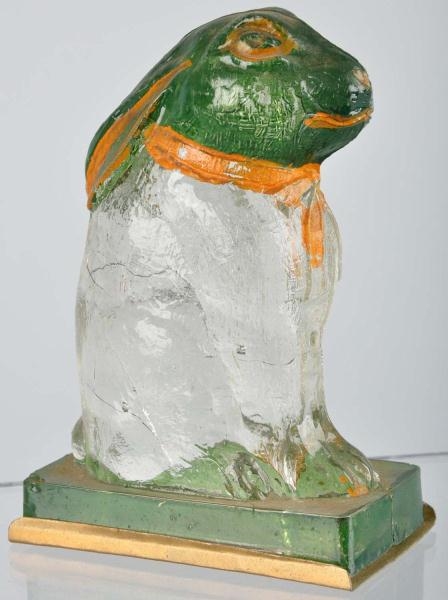 GLASS RABBIT WITH EARS BACK CANDY CONTAINER.      