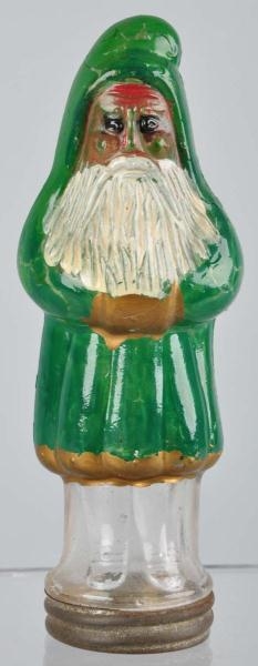 MOLDED GLASS SANTA CLAUS CANDY CONTAINER.         