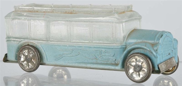 GLASS GREYHOUND BUS CANDY CONTAINER.              