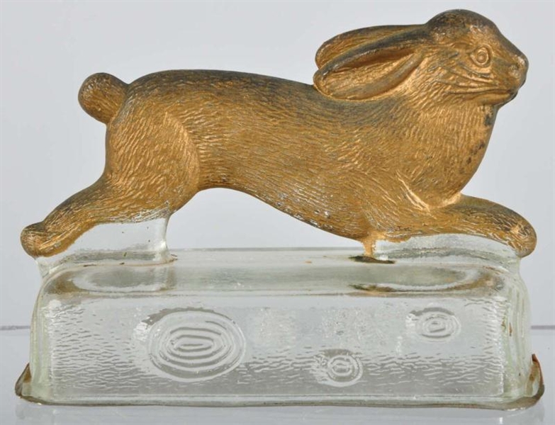 GLASS RUNNING RABBIT CANDY CONTAINER.             