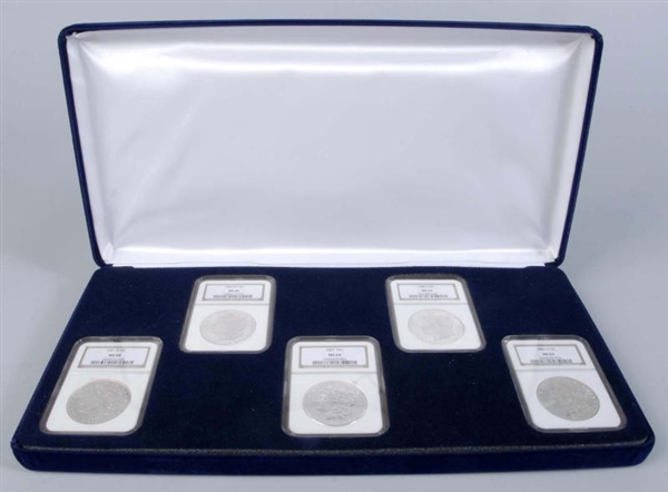 MINT MARKED SET OF 5 SILVER DOLLARS.              