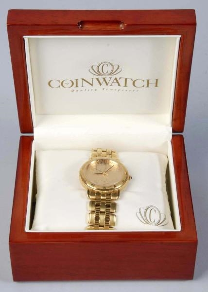 COIN WATCH WITH GENUINE GOLD COIN FACE.           