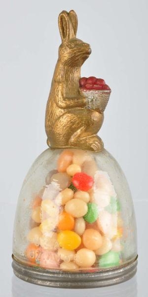 GLASS RABBIT ON EGG CANDY CONTAINER.              