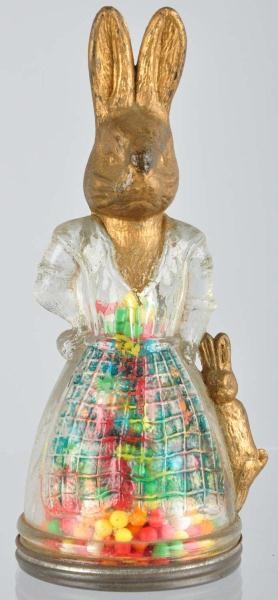 GLASS MOTHER & BABY RABBIT CANDY CONTAINER.       