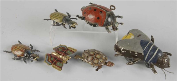 LOT OF 6: TIN LITHO INSECT & ANIMAL TOYS.         